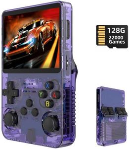 R36s 3.5 Inch Retro Gaming Console, 21000+ Games Retro Handheld Game Console, Video Game Console with Dual Stylem Linux/Garlic Supports & Dual 3D Joysticks -128G -Purple