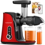 Juicer Machines, AMZCHEF Slow Cold Press Juicer with 2 Speed Modes, Travel bottles(500ML), LED display, Easy to Clean Brush & Quiet Motor for Vegetables & Fruits, Red