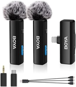 Boya BOYALINK A2 Wireless Lavalier Microphone for iPhone/Android/Camera Vlogging, All-in-One Lapel Dual Mic System & Lightning & USB-C Inputs for Smartphones/DSLR YouTube Facebook Live (A2)
