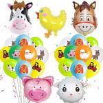 Wylario Farm Animal Balloons Decorations - 23 Pieces Farm Animal Print Latex Balloons and Cute Cow Sheep Donkey Chick Pig Shaped Foil Balloons, Farm Theme Baby Shower Birthday Party Supplies for Kids