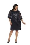 R&M Richards Womens Plus Sequined Popover Special Occasion Dress Navy 22W