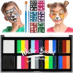 LOPHE Face Paint Kit, 26 Colors Rainbow Body Paint for Kids Adults, Safe & Non-Toxic Water Based Split Cake Face Paint Palette with 2 Brushes 56 Stencils, Makeup Set for Halloween Christmas Cosplay