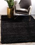 Unique Loom Solid Shag Collection Jet Black Area Rug (6' x 9')