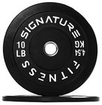 Signature Fitness 2" Olympic Bumper Plate Weight Plates with Steel Hub, 10LB, Pair, Black, Updated