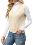 Tanou Sweater Vest Women V-Neck Sleeveless Jumpers Knitted Plaid Pattern Pulluover Elegant Tank Top Ladies Knitwear Apricot XL20-22