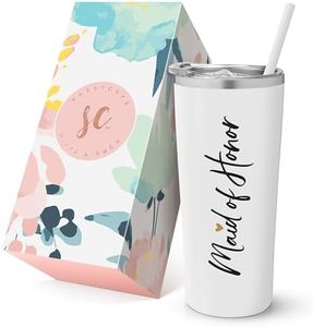 SassyCups,Tazza da viaggio in acciaio INOX con cannuccia, con isolamento sottovuoto, con scritta "Will You Be My Maid of Honor", per proposta di damigella d'onore, moh (623.7 g, bianco)