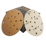 TigerShark 6 Inch 17 Hole Sanding Discs Grit 400 50pcs Pack Special Anti Clog Coating Paper Gold Line Hook and Loop Dustless Random Orbital Sander Paper Very Fine