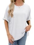 Famulily Ladies Oversized White T Shirt Short Sleeve Loose Casual Summer Basic Tshirt Tops (S,White)