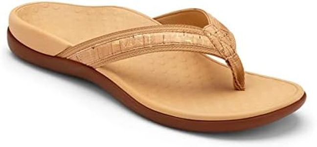 Vionic Women's Tide II Toe Post Sandal - Ladies Flip Flop Concealed Orthotic Support Gold Cork 12 B(M) US