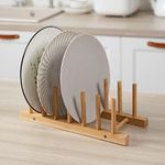 HOKIPO Bamboo Wooden Dish Rack/Plate Stand Holder for Kitchen, 6 Slots, 28x12x2 cm (NEW-4770)