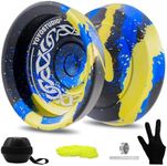 YOYOSTUDIO F25 Finger Spin Yoyo Professional Responsive Yoyo for Kids 8-12, Professional Yo Yo for Adults with Unrsponsive Yoyo Accessory Kit, 10 Yo-Yo Strings, Case & Glove - Black Blue Yellow