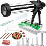 Large Capacity Jerky Gun Kit, Stainless Steel Beef Jerky Gun, Meat Gun with 5 Nozzles, Sausage Stuffer, Beef Jerky Maker，1 Meat Pusher, And 5 Cleaning Brushes，Perfect for Homemade Jerky and Sausages