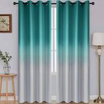 SimpleHome Ombre Room Darkening Curtains for Bedroom, Light Blocking Gradient Teal to Grey White Thermal Insulated Grommet Window Curtains/Drapes for Living Room,2 Panels, 52x84 inches Length