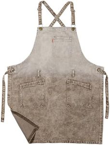 VANTOO Denim Chef Apron for Women with Pockets, Brown Jean Waitress Server Kitchen Apron for Men Women Cooking Gardening Painting (58-Coffee)