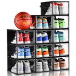 INSTY 12 Pack Large Shoe Storage Box, Clear Shoe Storage Organizer with Magnetic Door, Stackable,Shoe Containers For Display Sneakers, Easy Assembly, Fit up to US Size 12, Transparent