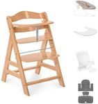 hauck Alpha+ Economy Bundle, Beech Natural - Wooden High Chair from Birth to 99 Years - Grow Along Highchair with Newborn Bouncer, Baby Seat Reducer, Seat Pad and Click On Tray