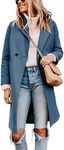 Tanming Women's Notch Lapel Double Breasted Wool Blend Mid Long Pea Trench Coat (Blue-M)