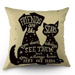 Moslion Best Friend Quote Pillow Cases Black Dog and Cat Inside Quote Friends are Like Stars Throw Pillow Covers 18" x 18" Inch Cotton Linen Cushion Cover for Men Women Black White