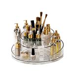 Taiuloo 360 Rotating Makeup Organizer, Lazy Susan Turntable Cosmetics Storage Tray, 2 Layers Round Spinning Holder Organizer Case for Vanity, Brushes, Lipsticks, Perfumes, Skincare, Clear