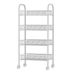 simpa 4 Tier Metal Multipurpose Wheeled Storage Basket Trolley Utility Cart - White 84cm (H) x 44cm (W) x 27cm (D)