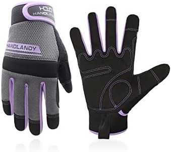 HANDLANDY Utility Work Gloves Women, Flexible Breathable Yard Work Gloves, Thin Mechanic Working Gloves Touch Screen (Purple, Large)