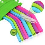 Walfos Reusable Silicone Straws - Extra Long Flexible Drinking Straws for Smoothies/20 & 30 oz Tumblers, Yeti/Rtic/Ozark, BPA Free (4 Big + 4 Regular Straws + 2 Cleaning Brushes + 1 Storage Pouch