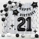 21st Birthday Decorations for Boys Girls, Happy Birthday Decorations for Her Him,21st Birthday Party - 21st Birthday Party Decorations Black and Silvery for Men Women, 21 Birthday Party Supplies