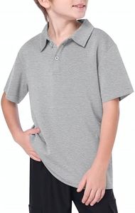 HOOGRIN Teen Boy Collared Polo Shirt Clothing Summer Elastic Shorts With Pockets,Polo Shirt Gray,12-13 Years