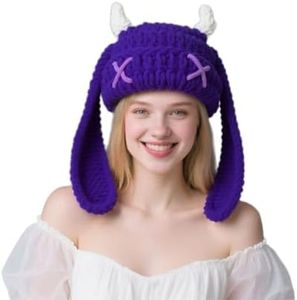 Knit Beanie Hats Cute Bunny Long Ears Funny Hat Winter Cap Warm Knit Rabbit Crochet Skull Cap Outdoor Slouchy Hat ski hat