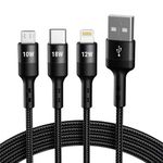 COSTAR 3 in 1 USB Fast Charging Cable Nylon Braided Multiple 2.4A Charging Cable, Compatible For All Smartphone, Iphones and Android, iOS and Type C Devices (1.25M)