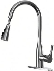 Takywep Touchless Kitchen Faucet with Dual Motion Sensors and Pull Down Sprayer, Brushed Stainless Steel Single Handle Sink Faucet, Compatible with 1 or 3 Hole, Water Saving, Brushed Nickel