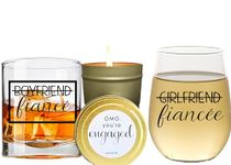 Engagement Gift Set for Couples - Boyfriend and Girlfriend Wine and Whiskey Glass With Candle - Fiance Fiancee Gift for Him and Her - His and Hers With Vanilla Scented Candle For Mr and Mrs