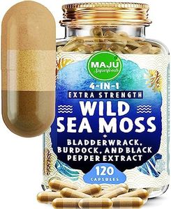 MAJU Wild Irish Sea Moss Capsules (120ct), Stronger Than Gel, 4-in-1 w/ Bladderwrack + Burdock Root, Organic, Sebi Inspired, Raw, Seamoss Pills Powder, Wild