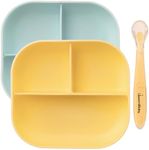 UpwardBaby 2 Pack Baby Plates and Spoon Set - Silicone Divided Suction Plates for Babies, Toddlers & Kids - Less Mess, Portion Food Plates Feeding Set - Non-Slip, Non-Toxic, BPA Free - Blue/Yellow