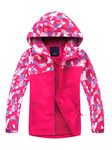 YoungSoul Kids Waterproof Jacket Boys Girls Geometric Color Block Coats Fleece Lined Raincoat Red Size M/5-6 Years