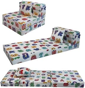 MeMoreCool Kids Floor Mattress Glow in Dark, Child Fold Up Sofa Couch Convertible Futon Folding Chair Bed Sleeper for Baby Playroom(Glowing Alphabet)