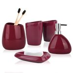 NTSJJTSS Bathroom Accessory Set,5 Pcs Ceramic Bathroom Accessories Sets Complete, Soap Dispenser Toothbrush Holder Set for Bathroom Counter Sink,Home Apartment Modern Bathroom Decor,Burgundy Red