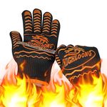 932°F BBQ Grill Gloves, Extreme Heat Resistant Ove Gloves, Cut Resistant BBQ Gloves with Non-Slip Silicone for Grilling, Frying, Baking, Fireplace, Cooking (2 Pieces Set) (Black with O&G Silicone)