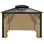 Gazebo Curtains Outdoor Waterproof, 4-Panels Universal Replacement Curtain, Sidewalls with Zipper for Garden, Patio, Yard (Only Curtains) (Khaki, 10x10)