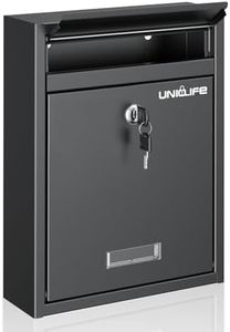 Uniclife Wall Mount Mailbox for Outside, Locking Mailbox, Large Mailbox with Key Lock, Security Mail Box for House, Safe Key Drop Box, Post Box, Steel Cash Drop Box for Home Office School, Black