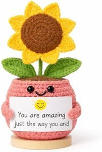PICKLE BUDDIES Pink Sunflower Emotional Support Crochet Decor – Handmade Positive Flower Desk Decoration with Inspirational Card, Cute Home Office Shelf Accent Gift Women Friends Coworkers