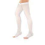 Vissco Anti-Embolism Stockings - Thigh Length - Open Toe (Above Knee), Leg Compression Stocking to Improve Blood Circulation, Swollen, Tired, Aching Legs - Large (White) - 1 Pair