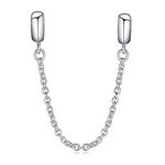 925 Sterling Silver Safety Chain Spacer Beads Charms with Rubber Fit for Charm Bracelets (Silver)