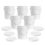 5 Gallon White Bucket & Lid - Set of 6 - Durable 90 Mil All Purpose Pail - Food Grade - Contains No BPA Plastic (5 Gal. w/Lids - 6pk)