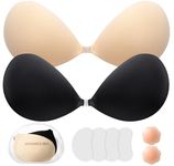 Amazqi Stick On Bra 2 Pairs,Breathable Push Up Bra with 2Pcs Nipple Covers & 4 Pcs Lifting Sickers,Strapless Backless Bras for Evening Dress, Wedding Dress