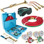 Oxygen Acetylene Torch Kit Oxy Gas Welding Cutting Brazing Set Portable Welder Tool Nozzles Regulator Hose Gauges Blue Case