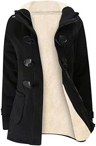 Gihuo Women's Sherpa Lined Toggle Duffle Coat Fleece Hooded Winter Warm Jacket Sweatshirt, Black, Large