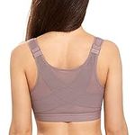 DELIMIRA Women's Full Coverage Front Closure Wire Free Back Support Posture Bra Mochaccino 34D