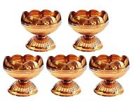 TIED RIBBONS Set of 5 Lotus Shape Brass Diyas for Puja, Mandir Temple | 2 Inch H | Indian Puja Oil Lamp for Home Decoration, Diwali Decorations | Indian Pooja Return Gifts for Pooja