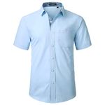 HISDERN Mens Short Sleeve Dress Shirts Formal Casual Regular Fit Shirt Button Down Business Office Blue Shirts with Chest Pocket,L